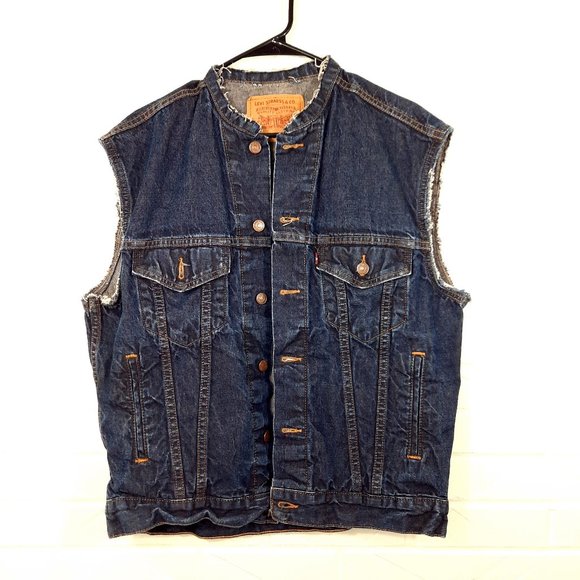 Levi's Dark Wash Cut Off Trucker Jacket Vest Grunge Rock n' Roll Rockabilly